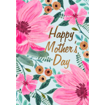 Mother's Day card with pink watercolor flowers and leaves
