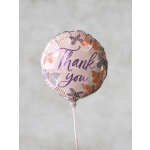 Round thank-you balloon with butterfly pattern on a stick