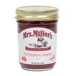Jar of red raspberry jalapeño jam with a gold lid