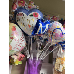 Mother's Day heart balloons in a purple vase with floral prints