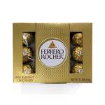 Box of Ferrero Rocher hazelnut chocolates in gold wrapping