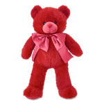 Red teddy bear with a pink satin bow