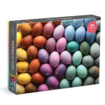 Box of colorful egg-shaped puzzle pieces