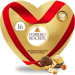 Heart-shaped Ferrero Rocher chocolate box with red ribbon