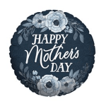 Round dark blue Mother's Day balloon with pale floral decoration