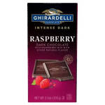 Box of Ghirardelli dark chocolate with raspberry bits