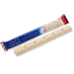 Two peppermint white chocolate candy bars in blue wrappers
