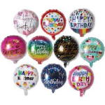 Assorted round birthday balloons with colorful printed messages