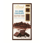 Box of dark chocolate tasting bar with three chocolate pieces