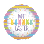 Round Easter balloon with pastel stripes and bunny shapes
