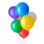 Cluster of colorful helium balloons on white background