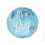 Blue round balloon with "It's a Boy" text and yellow stars