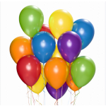 Cluster of colorful helium balloons on a white background