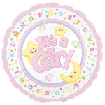 Round pink balloon with "It's a Girl" text and stars