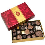 Box of assorted chocolates in a red gift box