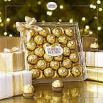 Box of gold-wrapped chocolates with a ribbon bow