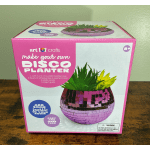 Box for a DIY disco planter craft kit with a mirrored purple planter and faux plants