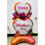 Heart-shaped Mother's Day balloons with floral prints and a base balloon
