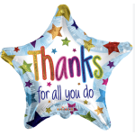 Star-shaped balloon with "Thanks for all you do" text