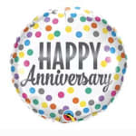 Round balloon with colorful polka dots and "Happy Anniversary" text