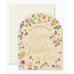 Mother's Day greeting card with pastel floral border and gold lettering
