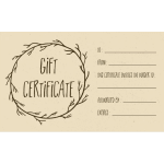 Blank gift certificate with a twig wreath design