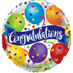Round congratulations balloon with colorful confetti and balloons