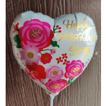 Heart-shaped balloon with floral prints and "Happy Mother's Day" text