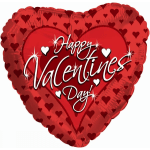 Red heart-shaped Valentine’s Day balloon with white lettering