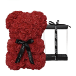 Red rose teddy bear with black ribbon and gift box