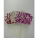 Glittery Mother's Day sign picks in pink, red, and gold