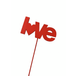Red "love" sign on a stick against a white background