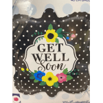 Polka dot balloon with "Get Well Soon" text and colorful flower graphics