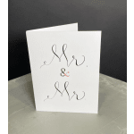 White folded greeting card with cursive "Mr. & Mrs." text