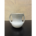Ceramic low ivory vase with handles