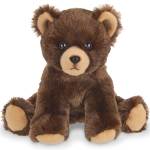 Brown teddy bear plush toy sitting on a white background