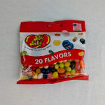 Bag of Jelly Belly jelly beans on a light fabric surface