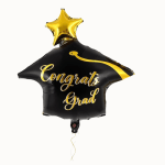Black and gold graduation balloon with a star topper