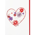 Heart-shaped paper quilling design with flower motifs in red, white, and purple