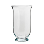 Clear glass vase with a flared rim and pedestal base