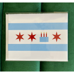 Greeting card with Chicago flag design and a birthday cake icon