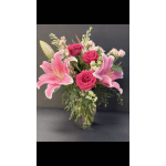 fragrant vase of lilies and roses
