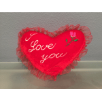 Red heart-shaped plush pillow with "I Love you" embroidery