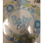 Baby Boy balloon with blue and green alphabet and star pattern