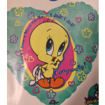 Tweety Bird graphic with hearts and flowers and the words "Congrats!"