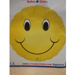 Yellow smiley-face balloon with black eyes and a curved smile
