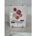 Birthday card with colorful balloons and a "Happy Birthday" banner