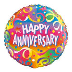 Round multicolored balloon with "Happy Anniversary" text