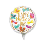 Round foil balloon with colorful butterflies and "Happy Mother's Day" text
