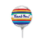 Round rainbow thank-you balloon on a stick
